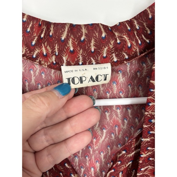 Vintage Top Act Y2K Boho Midi Dress Made USA Border Print Peasant Flower Child - Picture 3 of 16